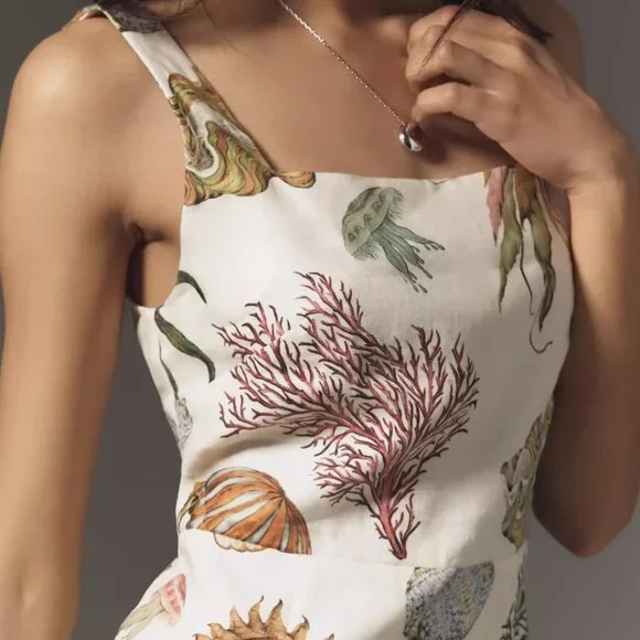 ALÉMAIS Sea Sleeveless Linen Mini Dress Lace-Up Jellyfish 2 NWT Anthropologie - Picture 2 of 8